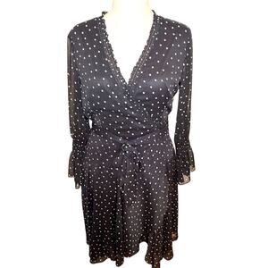 Tahari ASL dress black & white polka dot chiffon wrap style office party Sz 10